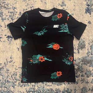 Nike Black T-Shirt with Floral and Basketball Design